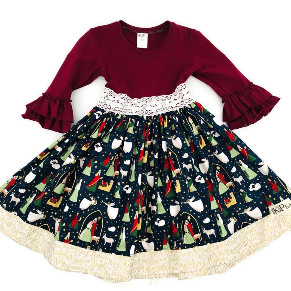 KPea Original Away in a Manager Pattern Christmas Holiday Dress NWOT